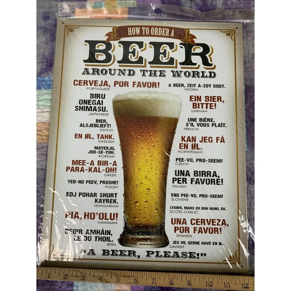 How To Order A Beer Around The World Metal 12.5x16 Man Cave Bar Garage Decor